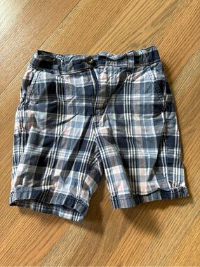 Janie and Jack Navy and Light Pink Plaid Cotton Shorts